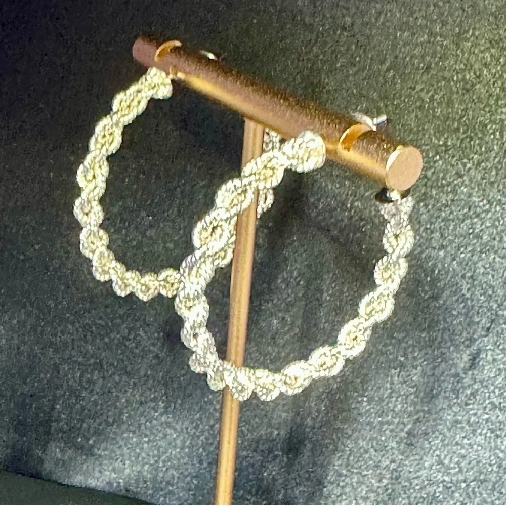 Silver-Plated Twisted Rope Hoop Earrings 1.75